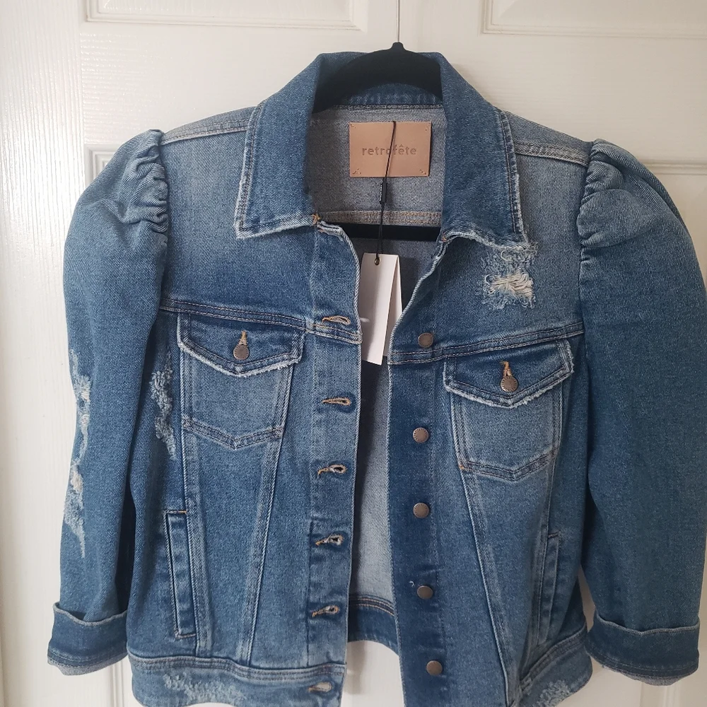 Retrofete Ada Puff Shoulder Jacket Size M Color Vintage Blue - Picture 4 of 5
